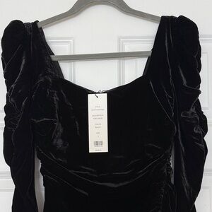 Veronica Beard Black Velvet Long-Sleeve Puff Shoulder Dress